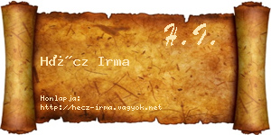 Hécz Irma névjegykártya